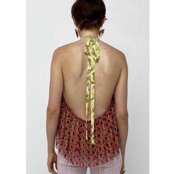 NWT - Zara Boho Peplum Halter Neck Top - Picture 6 of 10